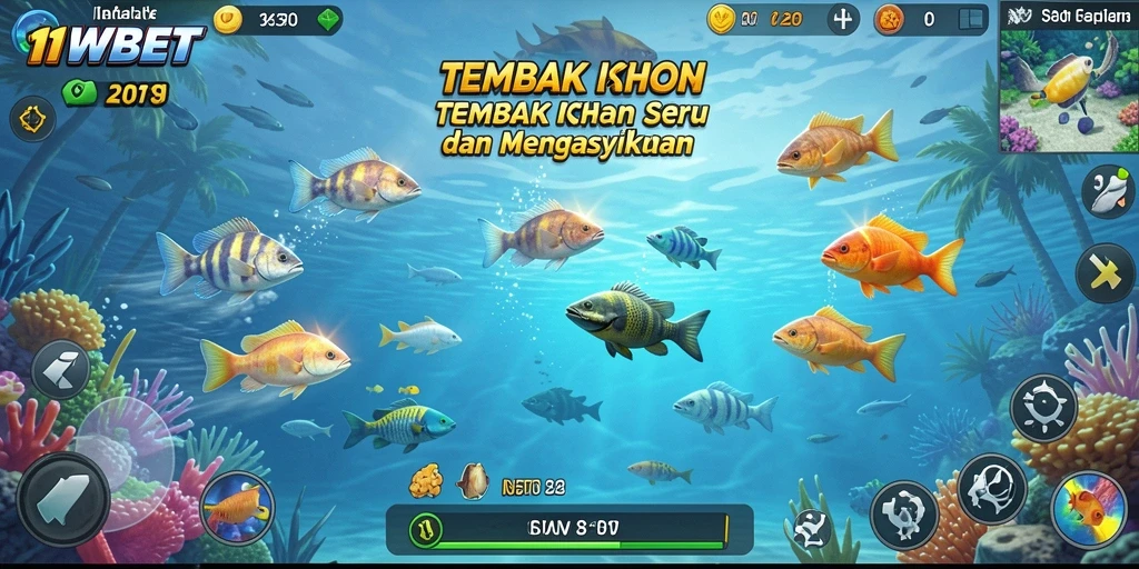 Screenshot gameplay Tembak Ikan 11WBET yang penuh aksi dan warna.