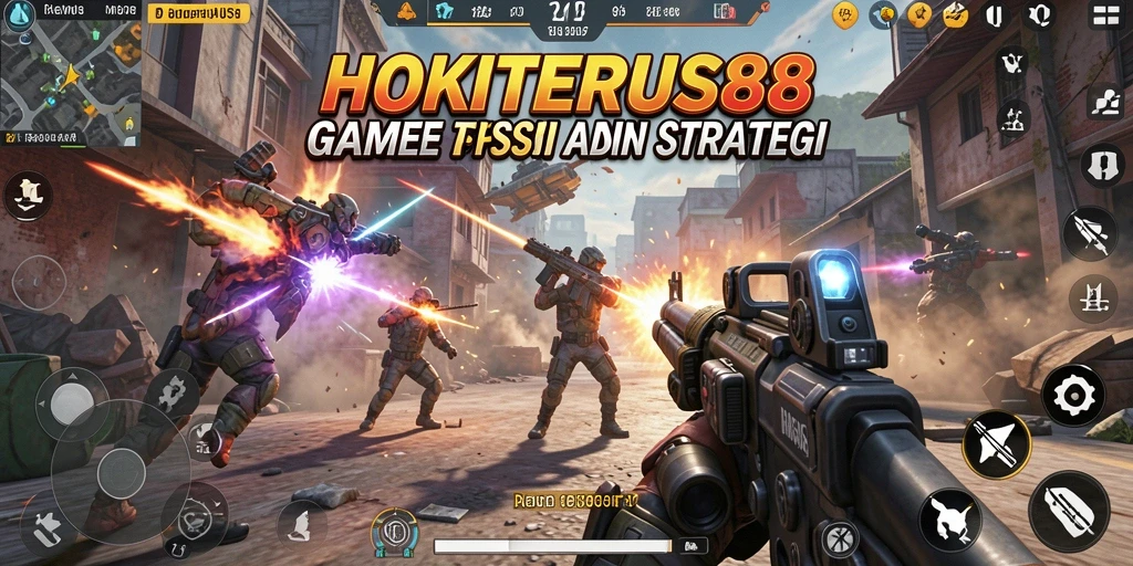 Screenshot utama HOKITERUS88 menampilkan aksi tembak-menembak yang intens.