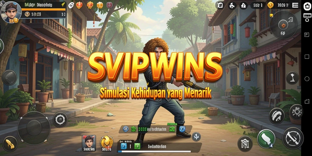 Screenshot gameplay SVIPWINS yang menampilkan interaksi karakter di dunia virtual.